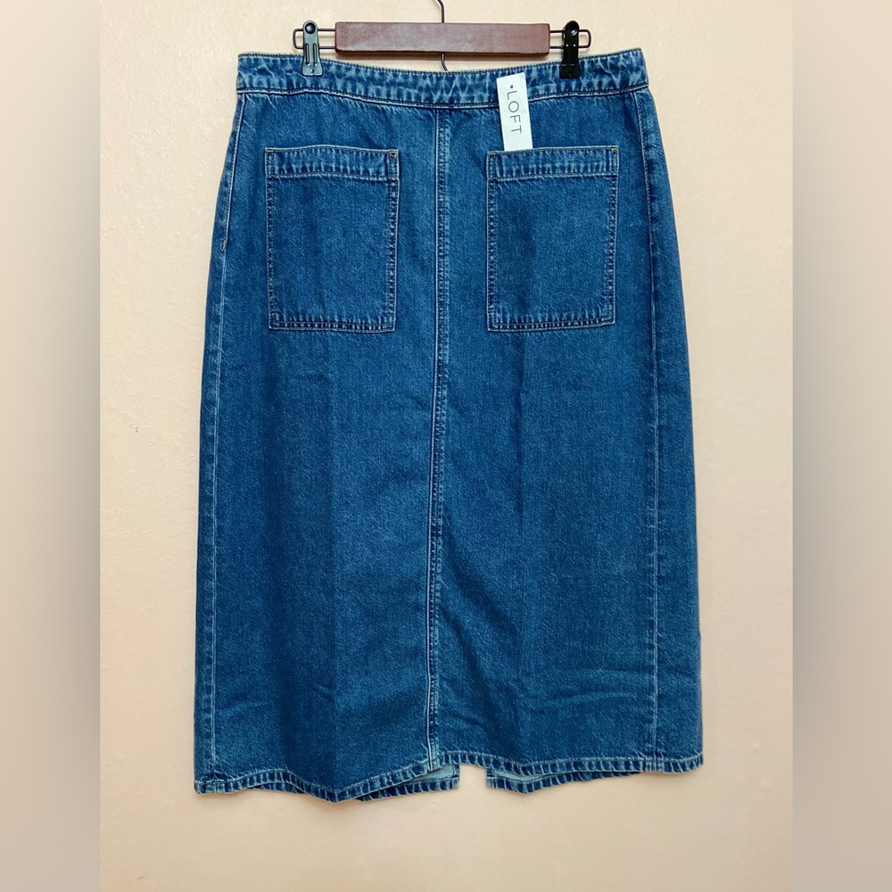 LOFT Petite Denim Patch Pocket Midi Skirt